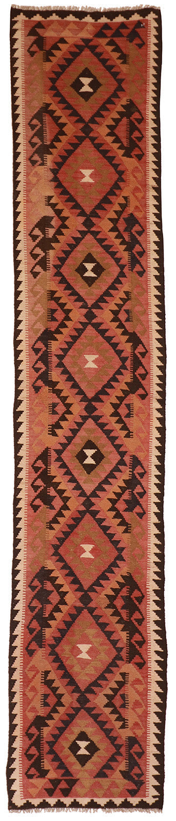 2.4 x 12.9 Runner - Navajo Fine Geometric Rectangle - Hand Knotted Rug