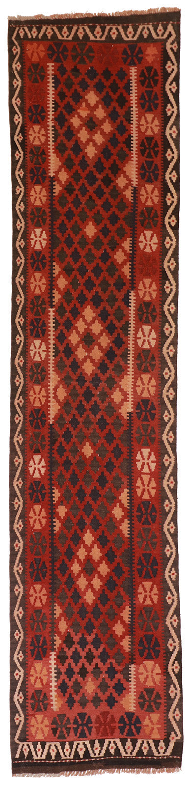 2.7 x 12.1 - Runner - Kilim Wool Geometric Rectangle - Hand Knotted Rug