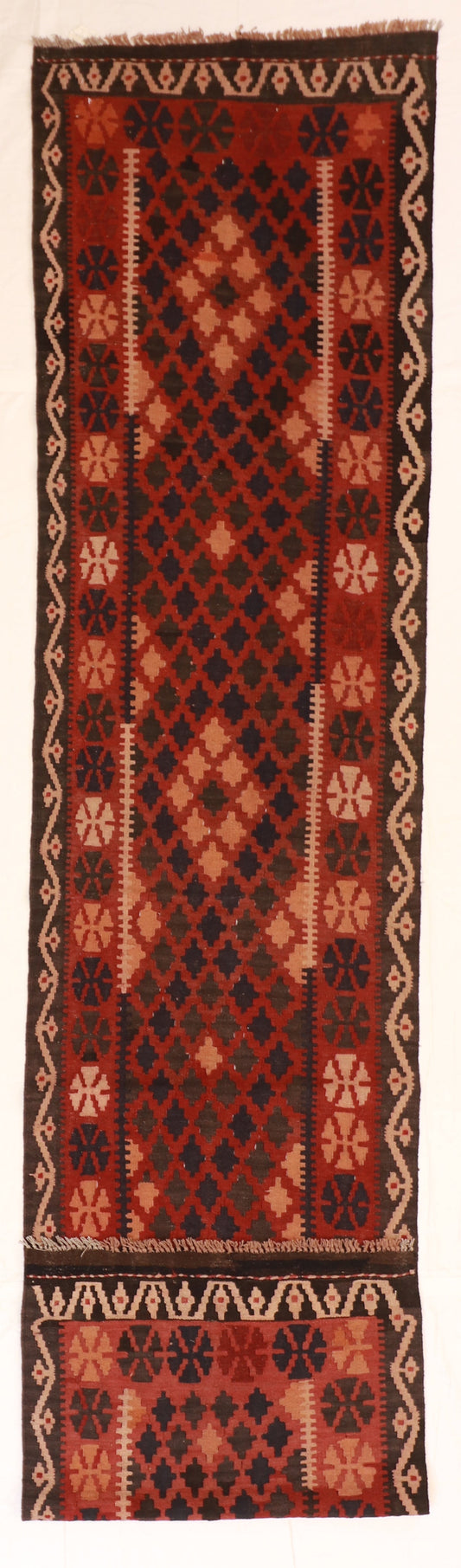 2.7 x 12.1 - Runner - Kilim Wool Geometric Rectangle - Hand Knotted Rug