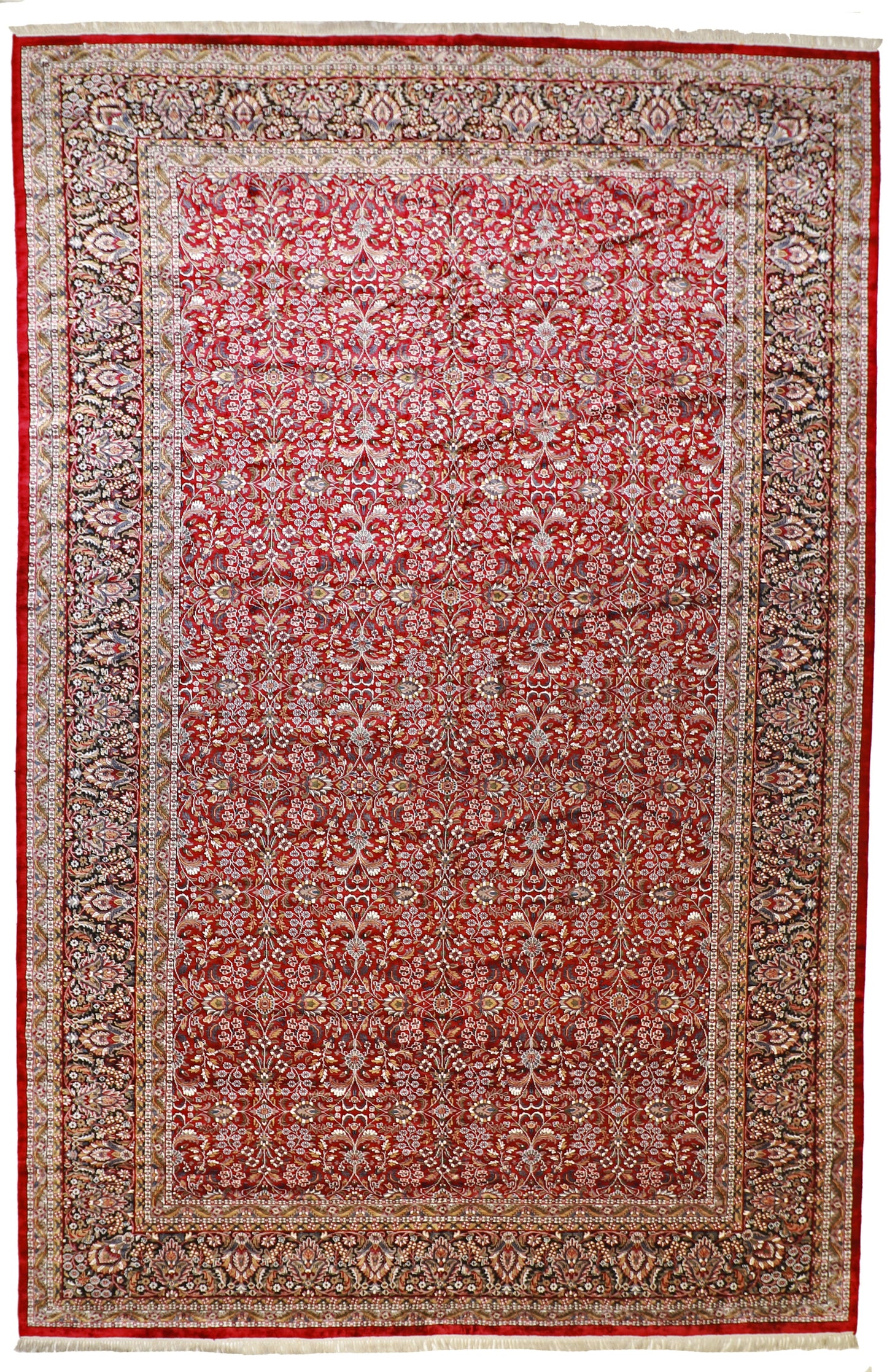 12 x 18 - Tabriz Fine Silk All Over Rectangle - Hand Knotted Rug
