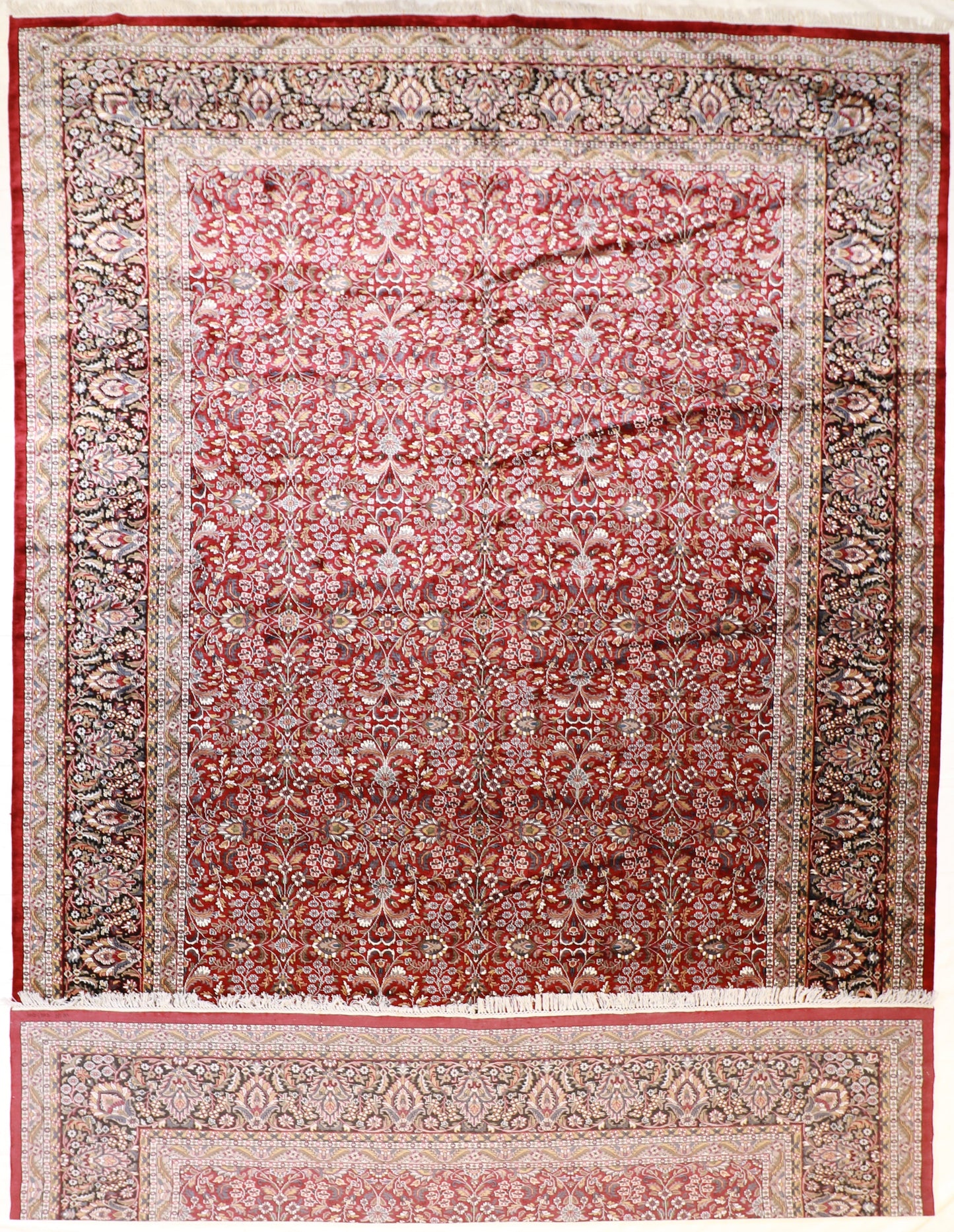12 x 18 - Tabriz Fine Silk All Over Rectangle - Hand Knotted Rug