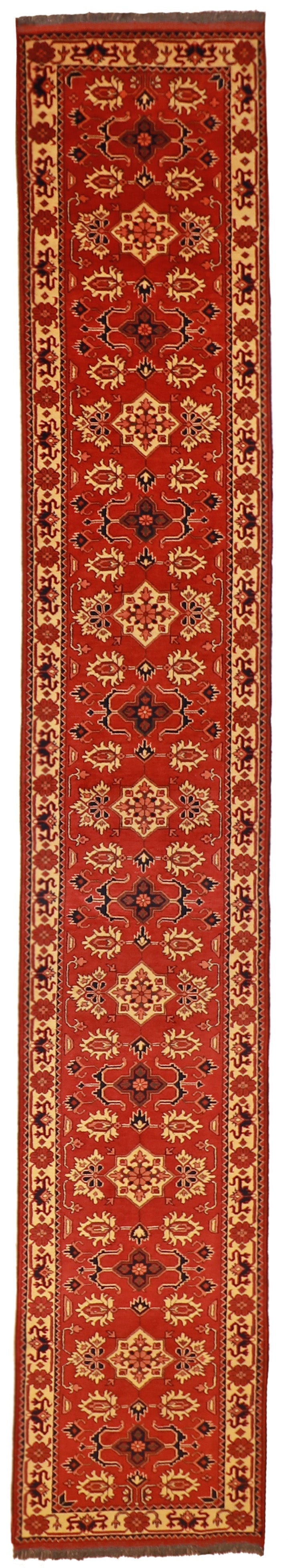 Runner - Karajeh Wool Geometric Rectangle - Hand Knotted Rug