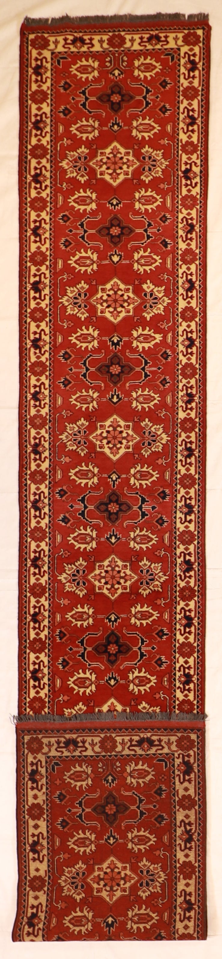 Runner - Karajeh Wool Geometric Rectangle - Hand Knotted Rug