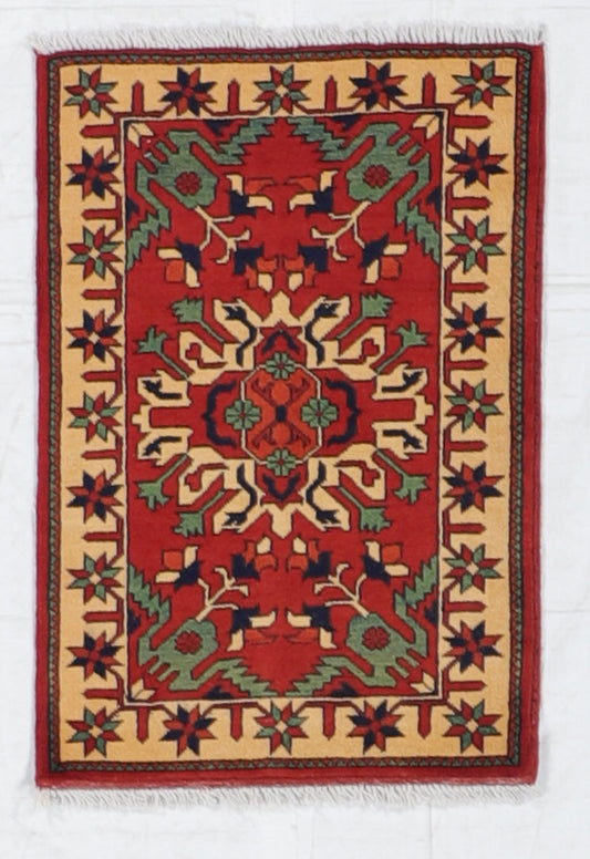 W 2 L 2.11 Kazak 100% Wool Handmade Geometric Tribal Design - 53545