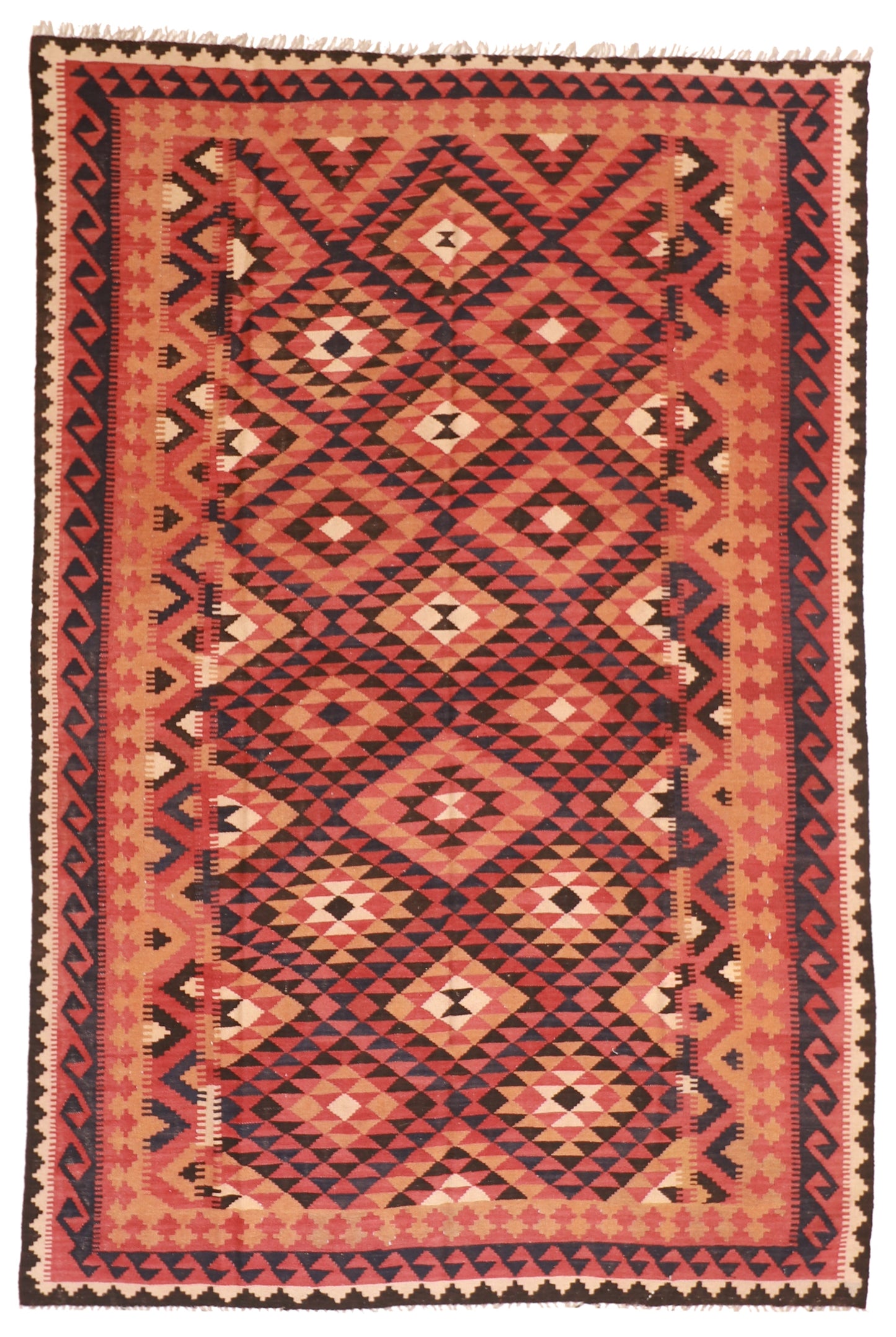 7x10 - Kilim Wool Geometric Rectangle - Hand Knotted Rug