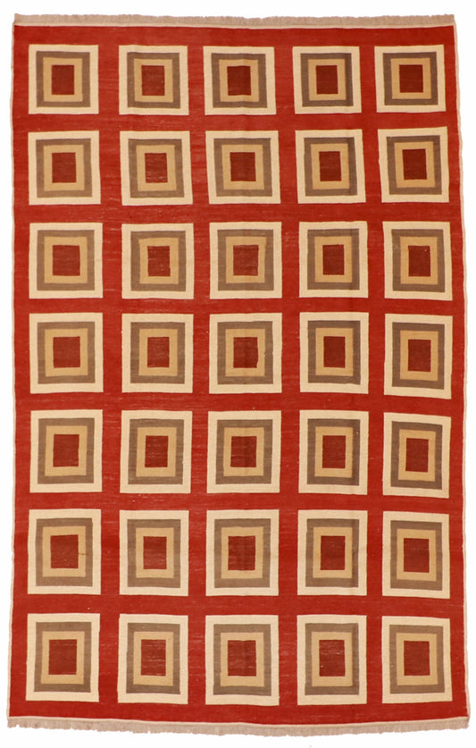 6x9 - Soumak Fine/Wool Geometric Rectangle - Hand Knotted Rug
