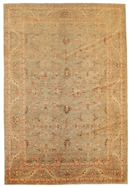 W 9.6 - L 14 - Kerman Fine/Wool All Over Rectangle - Finest Hand-Knotted Quality Wool - 54458