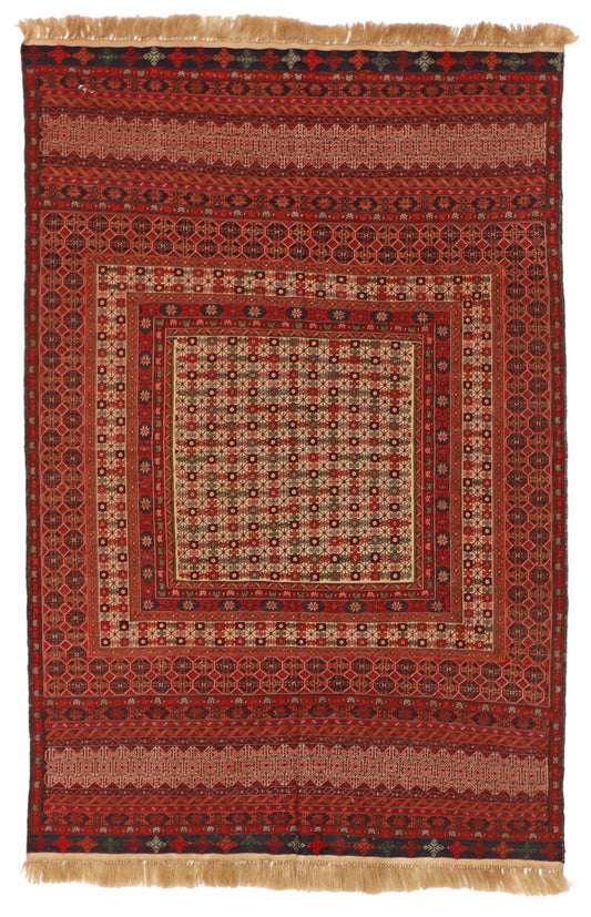 4x6 - Kurdish Fine/Wool Geometric Rectangle - Hand Knotted Rug