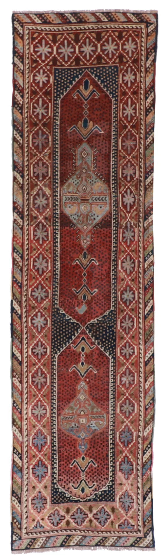 W 2.6 - L 9.3 - Gashgai Fine/Wool Geometric Rectangle - Finest Hand-Knotted Quality Wool - 55258
