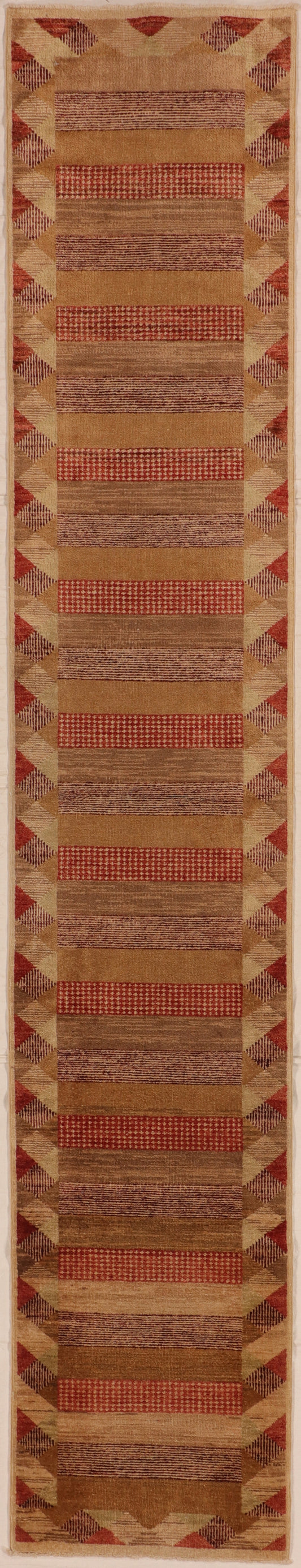 W 2.6 L 13.6 Modern Runner 100% Wool Hand-Woven All Over Design - 55538
