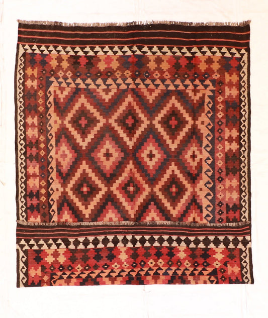 7x10 - Kilim Wool Geometric Rectangle - Hand Knotted Rug