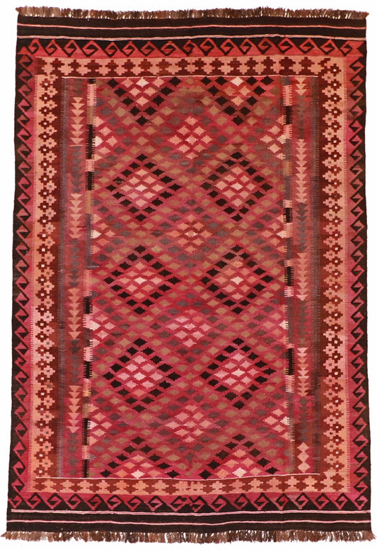 7x10 - Kilim Fine/Wool Geometric Rectangle - Hand Knotted Rug