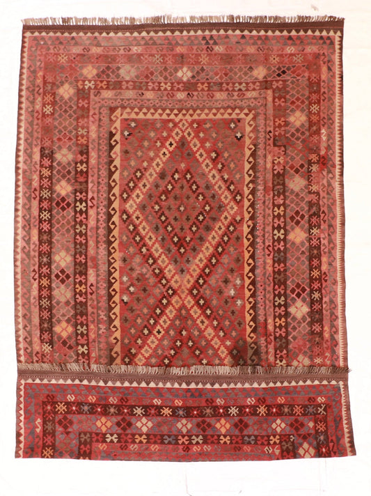 7x10 - Kilim Wool Geometric Rectangle - Hand Knotted Rug