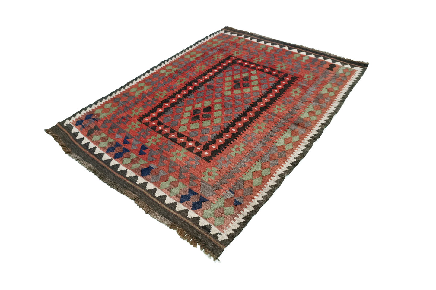 4x6 - Kilim Fine Wool Geometric Rectangle - Hand Knotted Rug