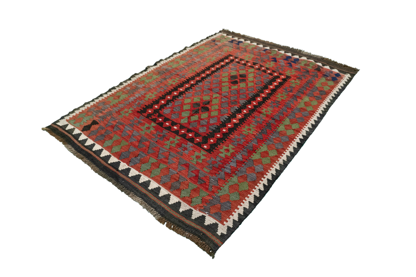 4x6 - Kilim Fine Wool Geometric Rectangle - Hand Knotted Rug