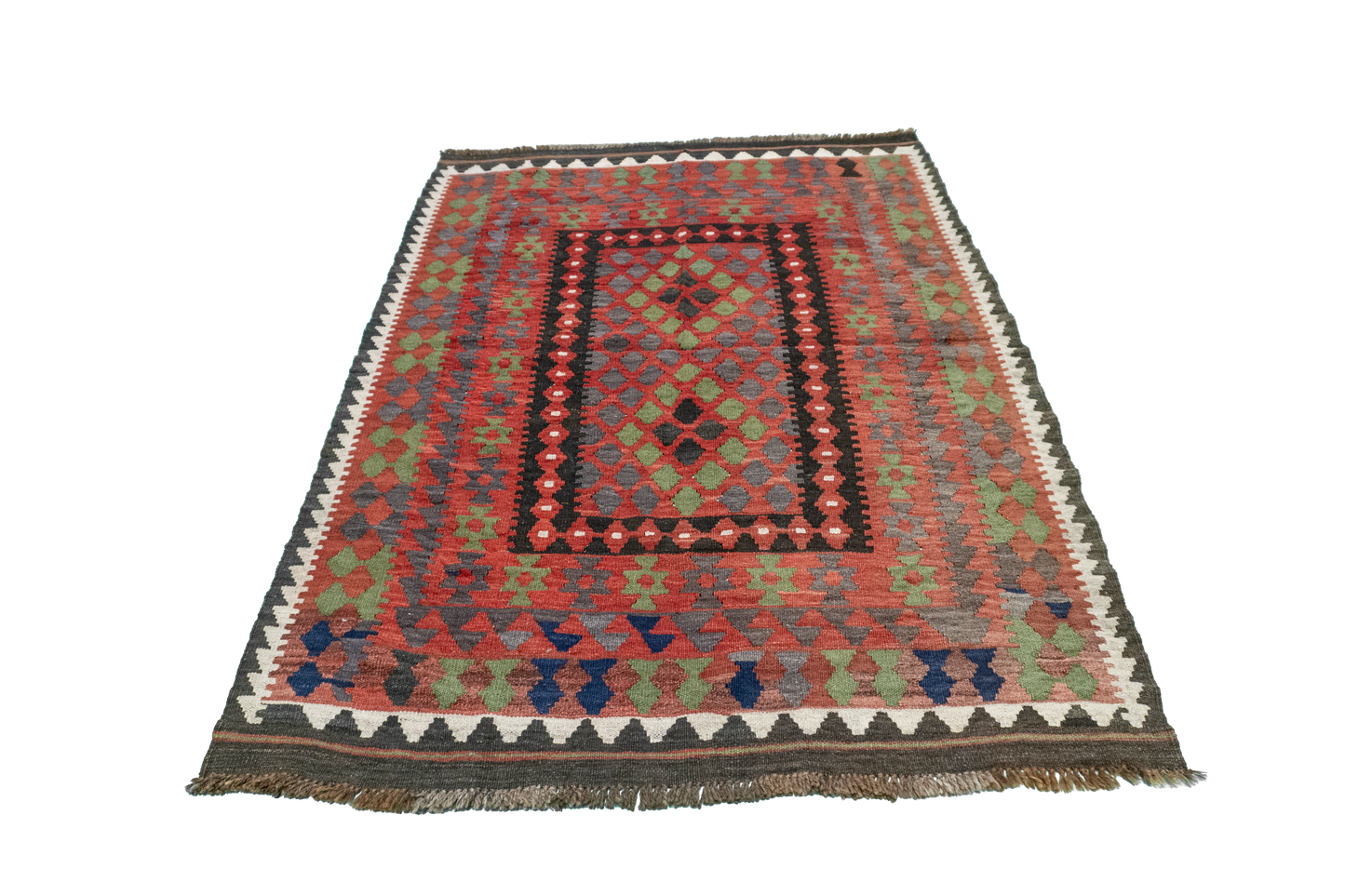 4x6 - Kilim Fine Wool Geometric Rectangle - Hand Knotted Rug