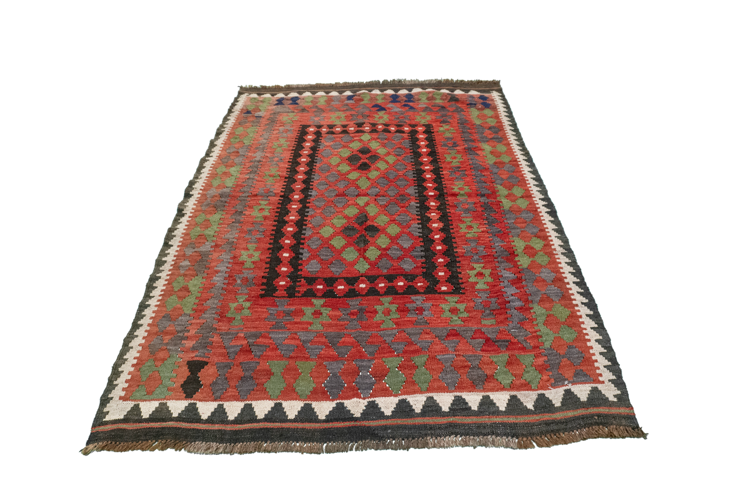 4x6 - Kilim Fine Wool Geometric Rectangle - Hand Knotted Rug