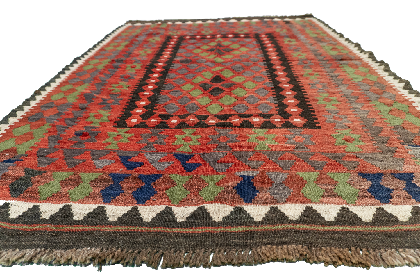 4x6 - Kilim Fine Wool Geometric Rectangle - Hand Knotted Rug
