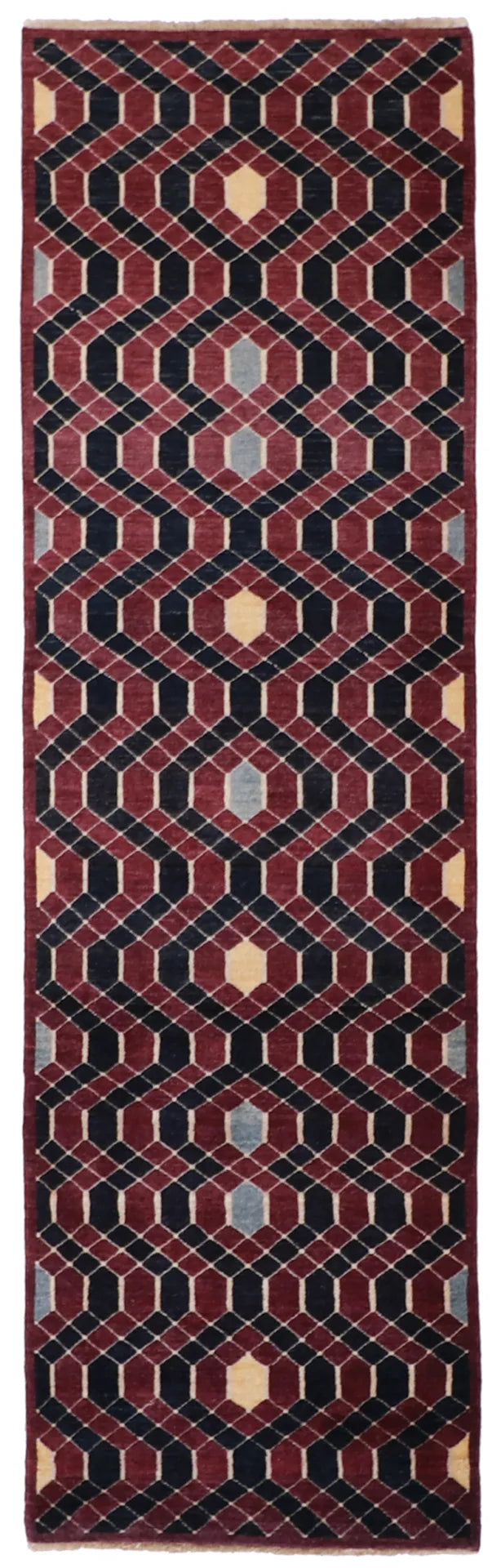 W 3 L 10.3 Modern Runner 100% Wool Hand-Woven All Over Design - 55733
