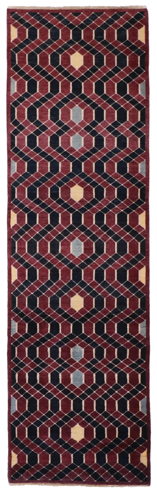 W 3 L 10.3 Modern Runner 100% Wool Hand-Woven All Over Design - 55733