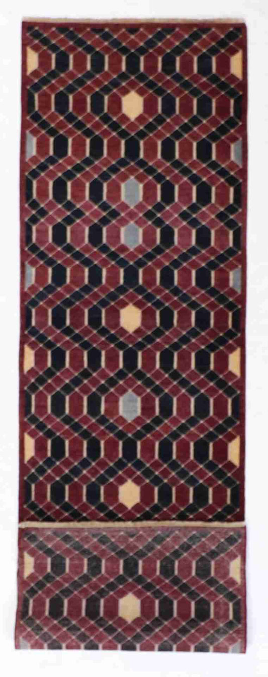 W 3 L 10.3 Modern Runner 100% Wool Hand-Woven All Over Design - 55733