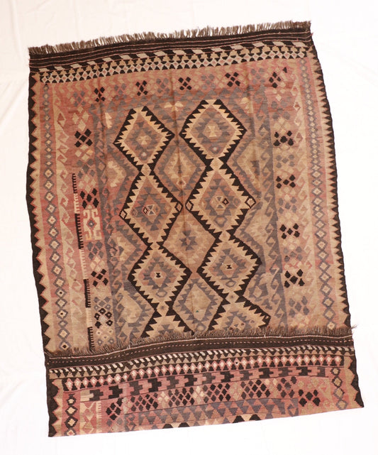 7x10 - Kilim Wool Geometric Rectangle - Hand Knotted Rug