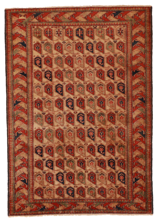 4x6 - Boteh Fine Wool Geometric Square - Hand Knotted Rug