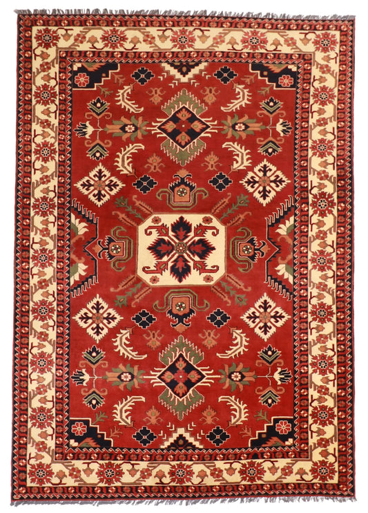 7x10 - Kazak Fine Geometric Rectangle - Hand Knotted Rug