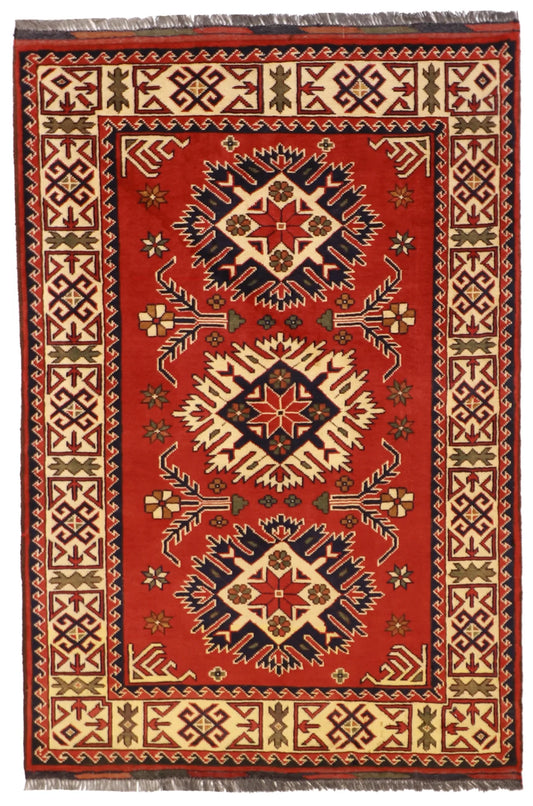 4x6 - Kazak Fine/Wool Geometric Rectangle - Hand Knotted Rug