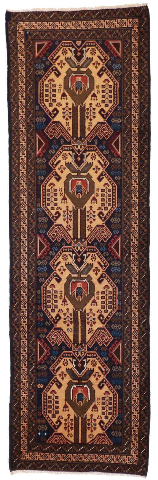 2.9 x 9.6 Runner - Baluch Fine Geometric Rectangle - Hand Knotted Rug