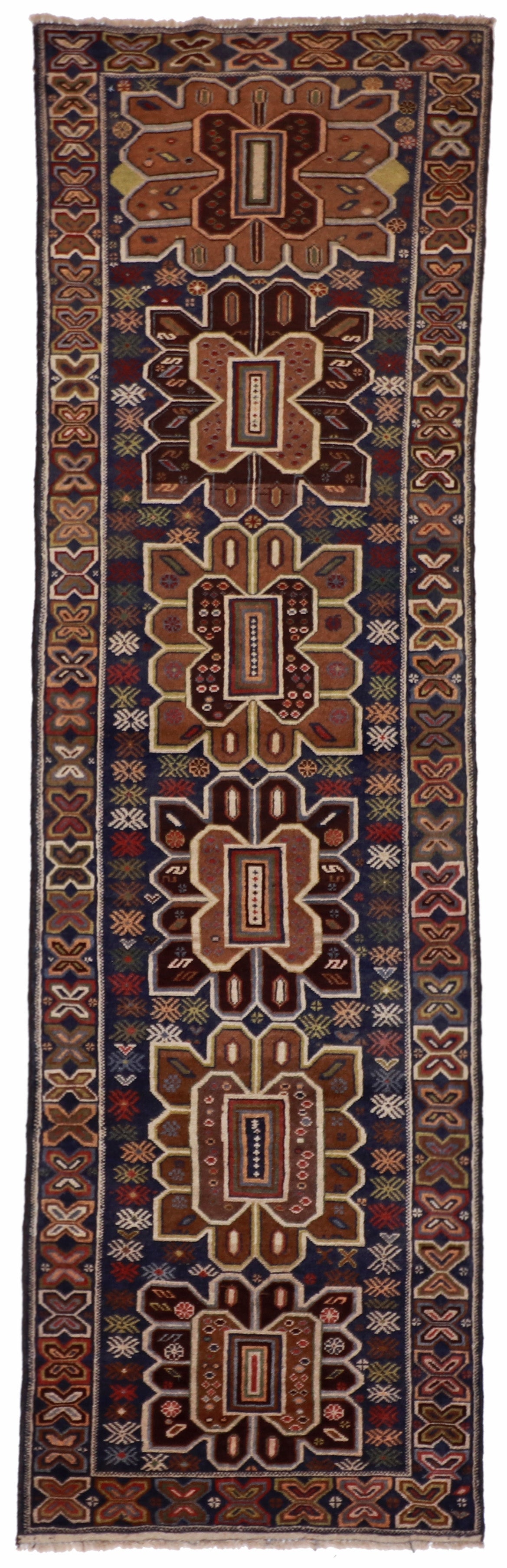 W 2.8 L 9.2 Baluch Runner 100% Wool Hand-Woven Geometric Design - 57128