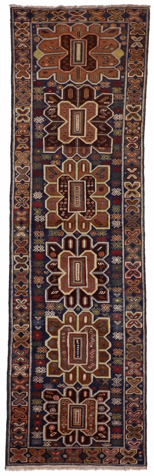 W 2.8 L 9.2 Baluch Runner 100% Wool Hand-Woven Geometric Design - 57128