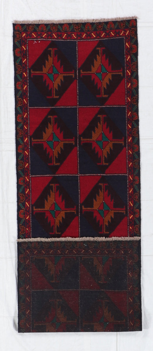 Runner - Baluch Fine/Wool Geometric Rectangle - Hand Knotted Rug