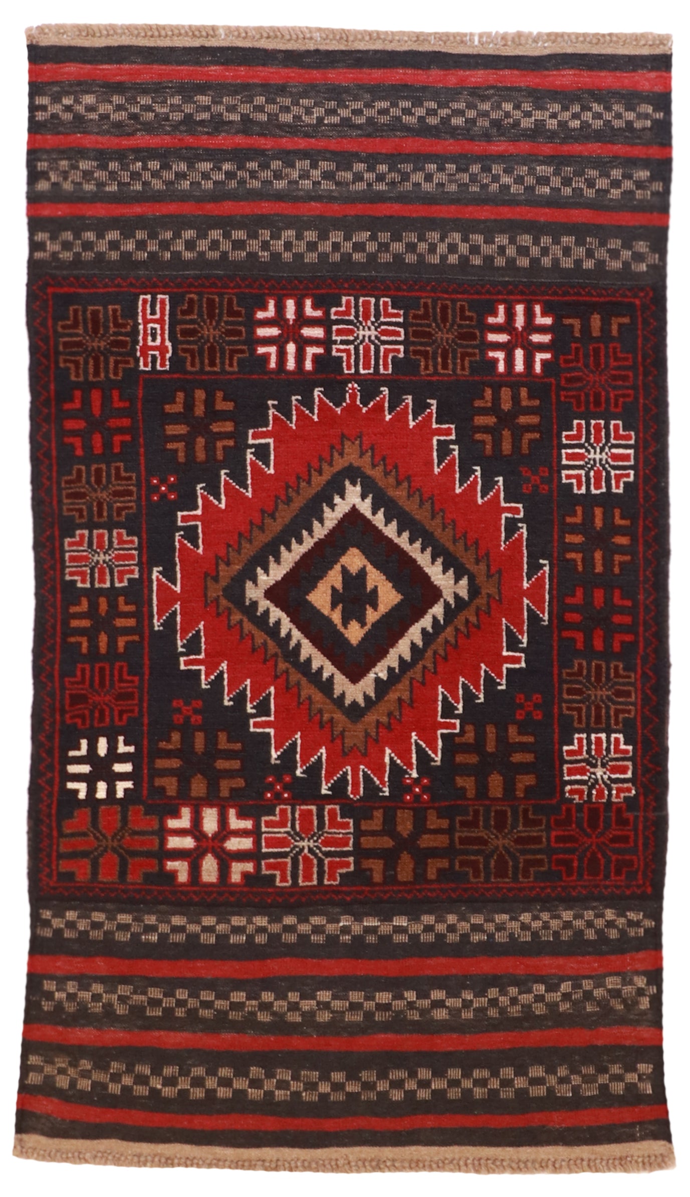 W 2.9 L 4.10 Baluch 100% Wool Handmade Geometric Design - 57139