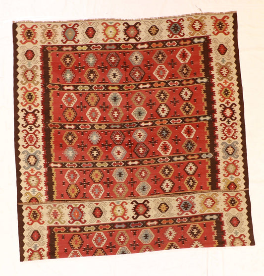 7x10 - Kilim Wool Geometric Rectangle - Hand Knotted Rug