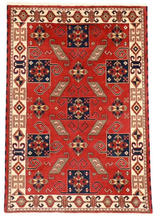 5x7 - Kazak Wool Geometric Rectangle - Hand Knotted Rug