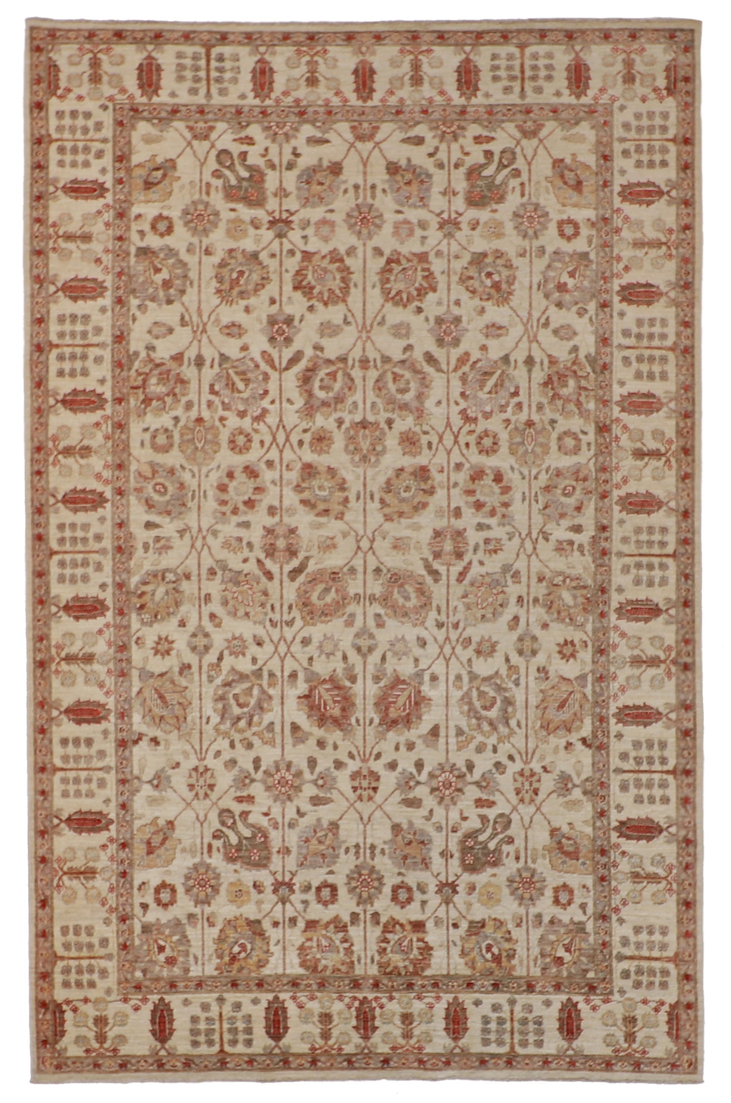 W 8.2 L 10.1 Mahal 100% Wool Hand-Woven All-Over Design - 57439