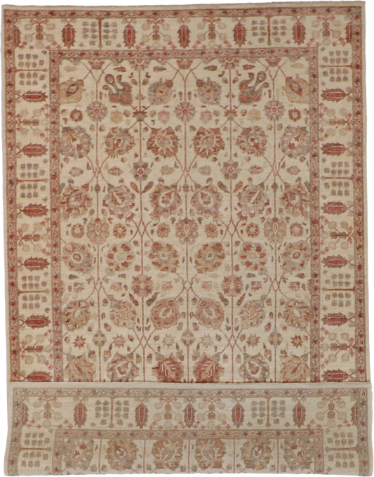 W 8.2 L 10.1 Mahal 100% Wool Hand-Woven All-Over Design - 57439
