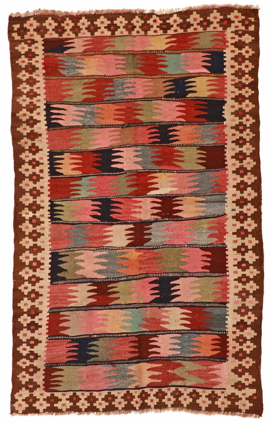 4x6 - Kilim Antique/Wool Geometric Rectangle - Hand Knotted Rug