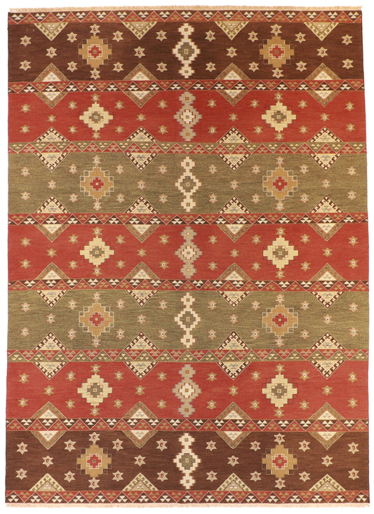 10x14 - Navajo Fine Wool Geometric Rectangle - Hand Knotted Rug