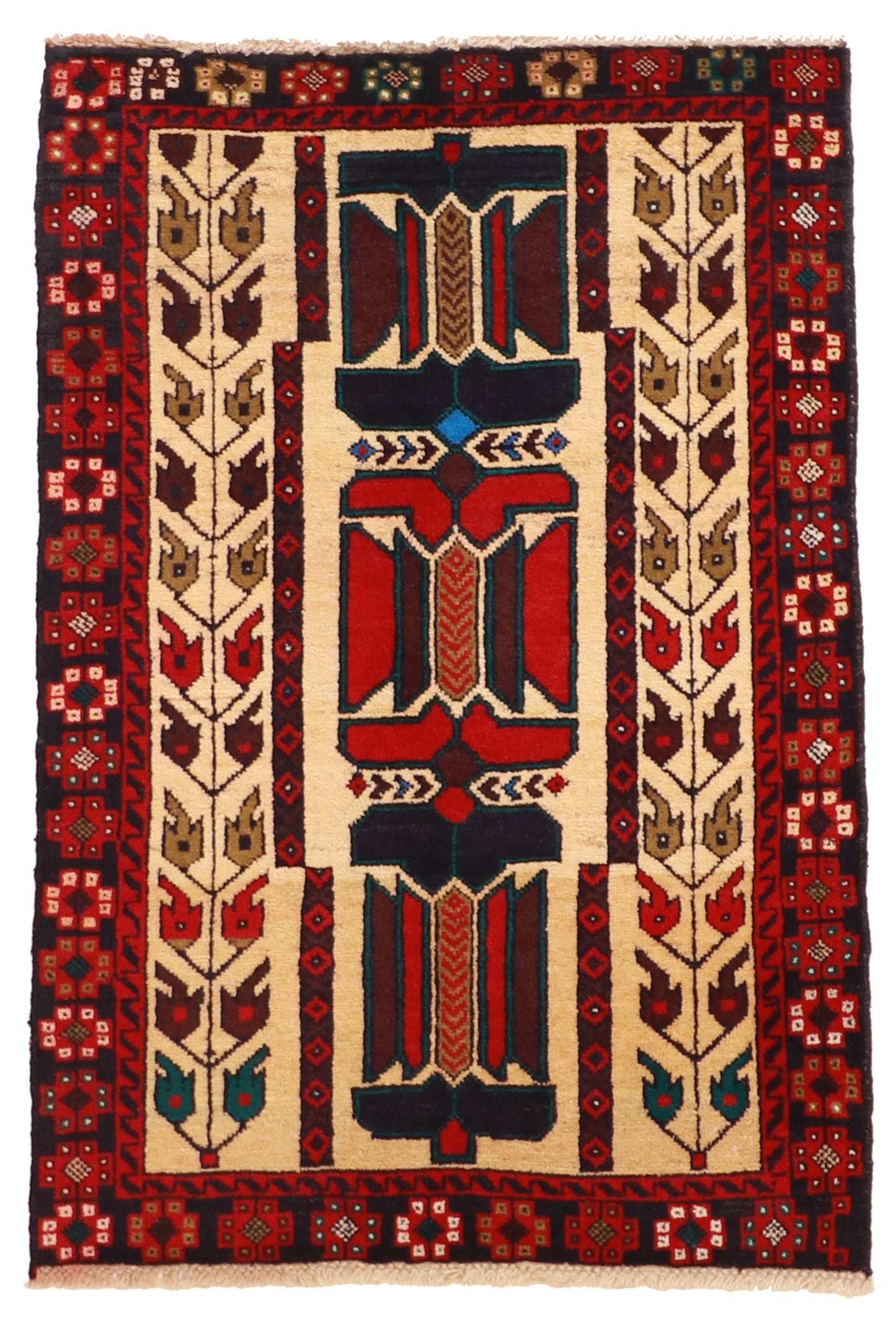 W 3 L 4.4 Baluch 100% Wool Handmade Geometric Design - 58577