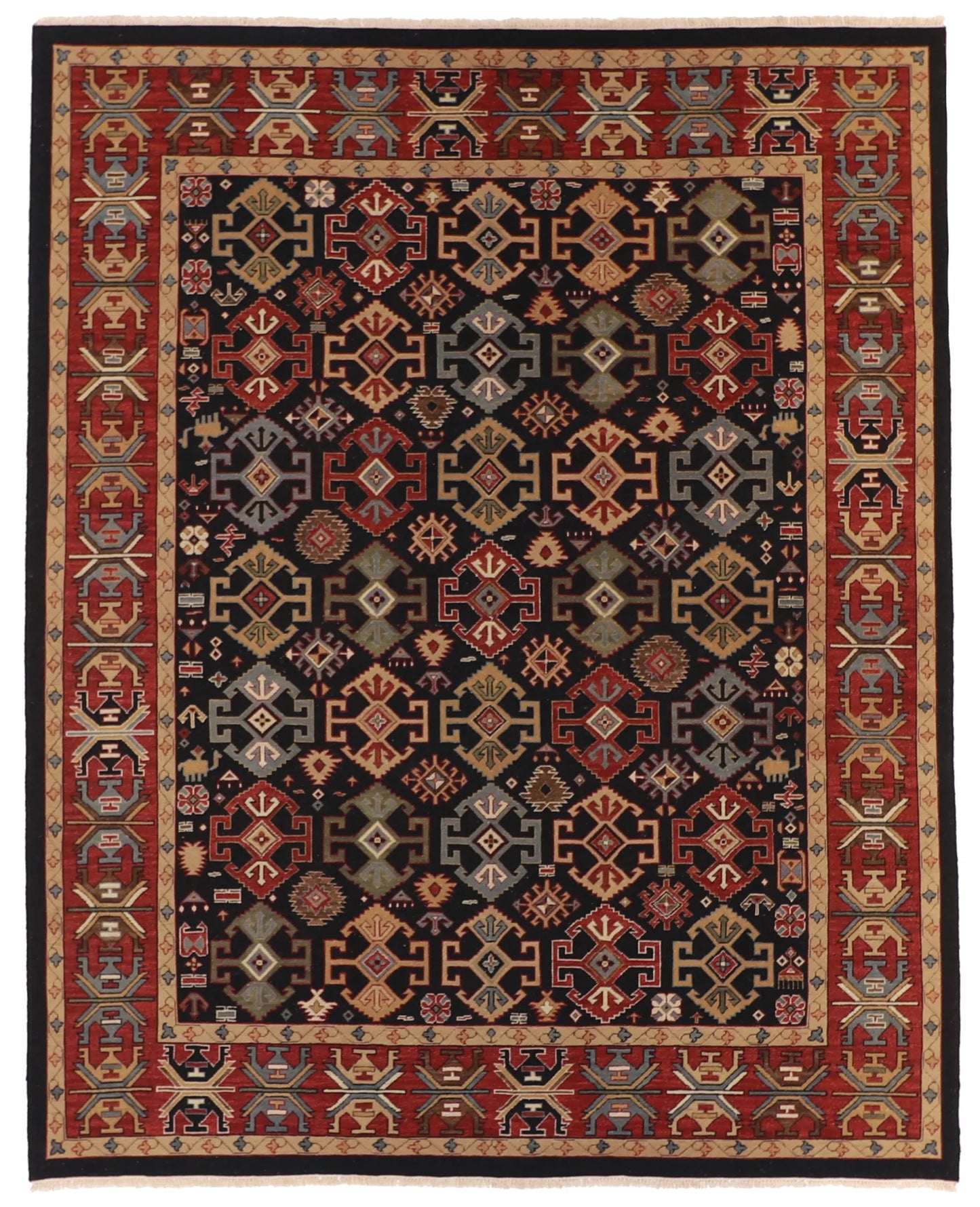 W 8 L 10 Gashgaie 100% Wool Handmade Geometric Design - 58736