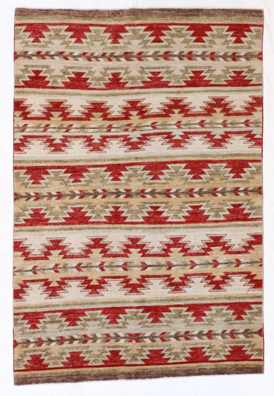 5x7 - Navajo Fine Wool Geometric Rectangle - Hand Knotted Rug