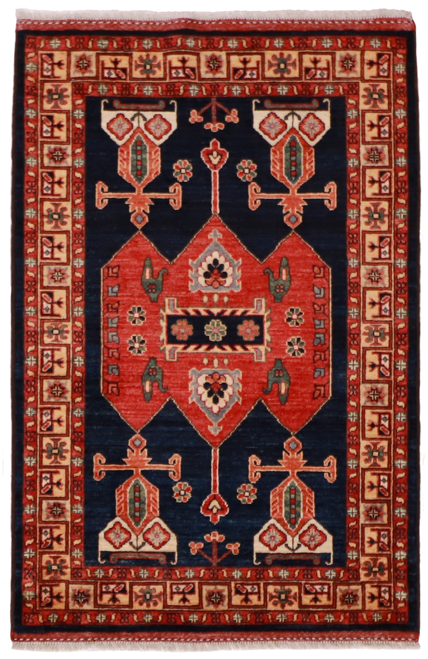 3x5 - Karajeh Fine/Wool Geometric Rectangle - Hand Knotted Rug