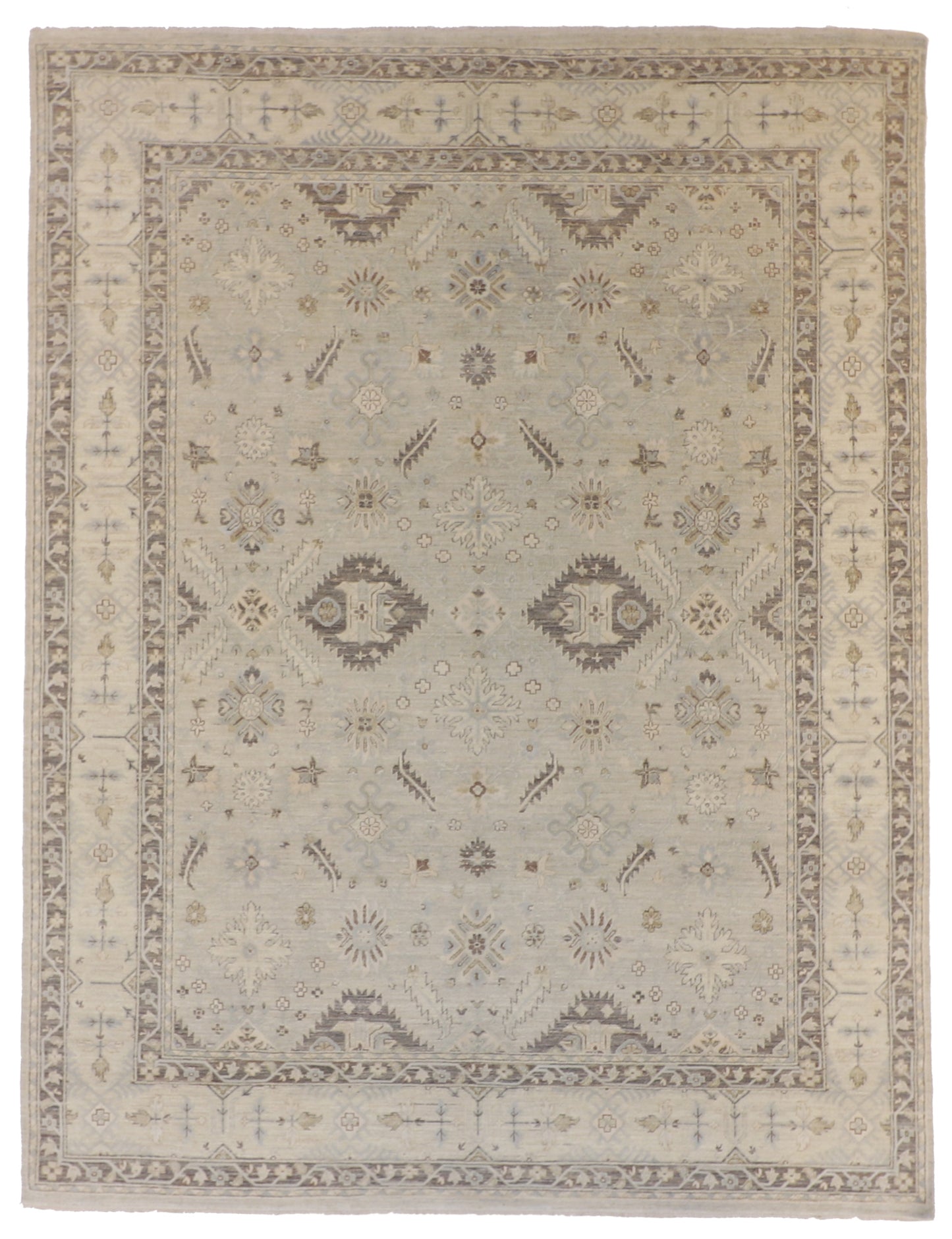 W 7.10 L 10 Mahal Wool And Silk Blend Handmade Geometric Design - 59283