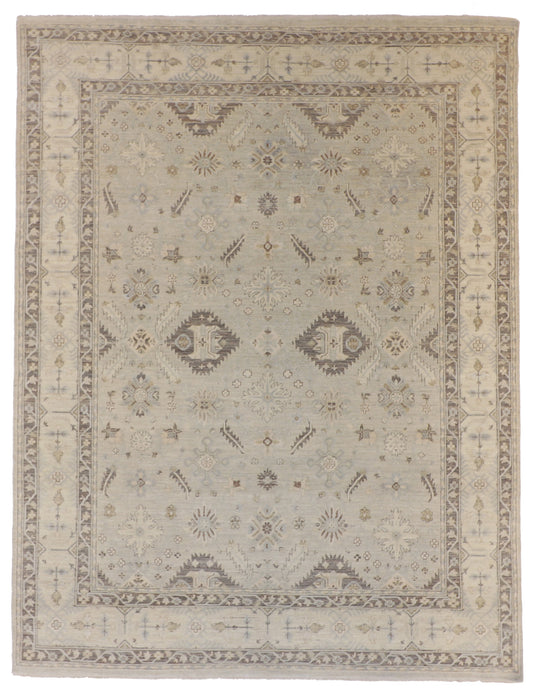 W 7.10 L 10 Mahal Wool And Silk Blend Handmade Geometric Design - 59283