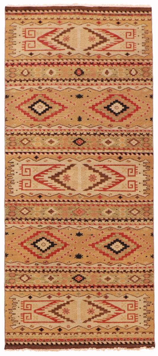4.2 x 9.10 Wide Runner - Navajo Fine/Wool All Over Rectangle - Hand Knotted Rug