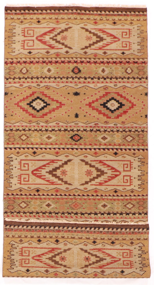 4.2 x 9.10 Wide Runner - Navajo Fine/Wool All Over Rectangle - Hand Knotted Rug