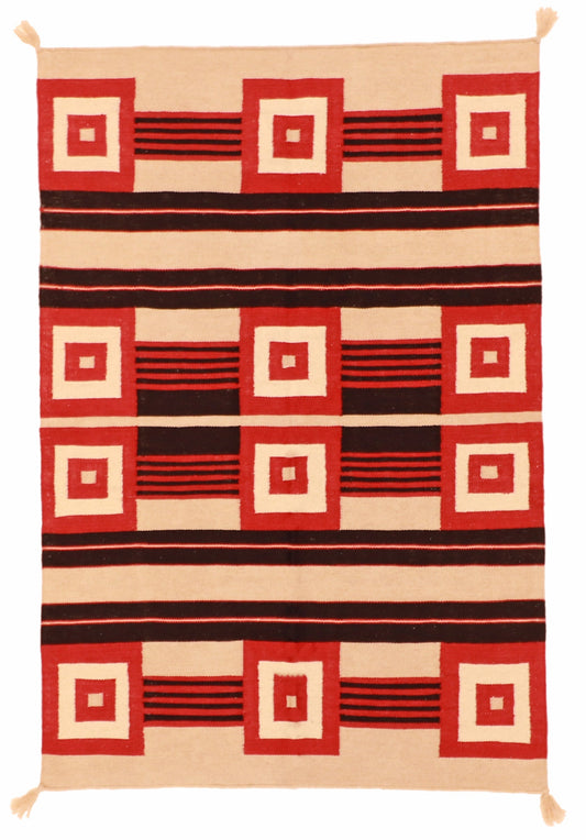 4x6 - Navajo Fine/Wool Geometric Rectangle - Hand Knotted Rug