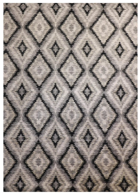 9 x12 - Modern Wool/Silk Contemporary Rectangle - Hand Knotted Rug